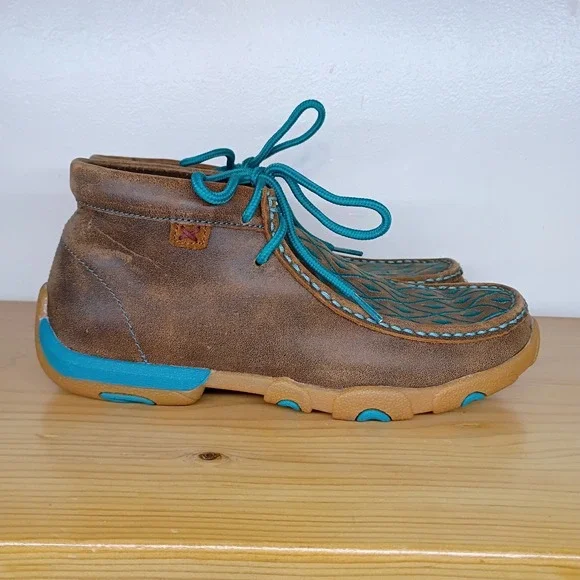 Twisted X Boots Chukka Driving Moccasin Brown Turquoise Diamonds Women's 6.5 M - Picture 2 of 12